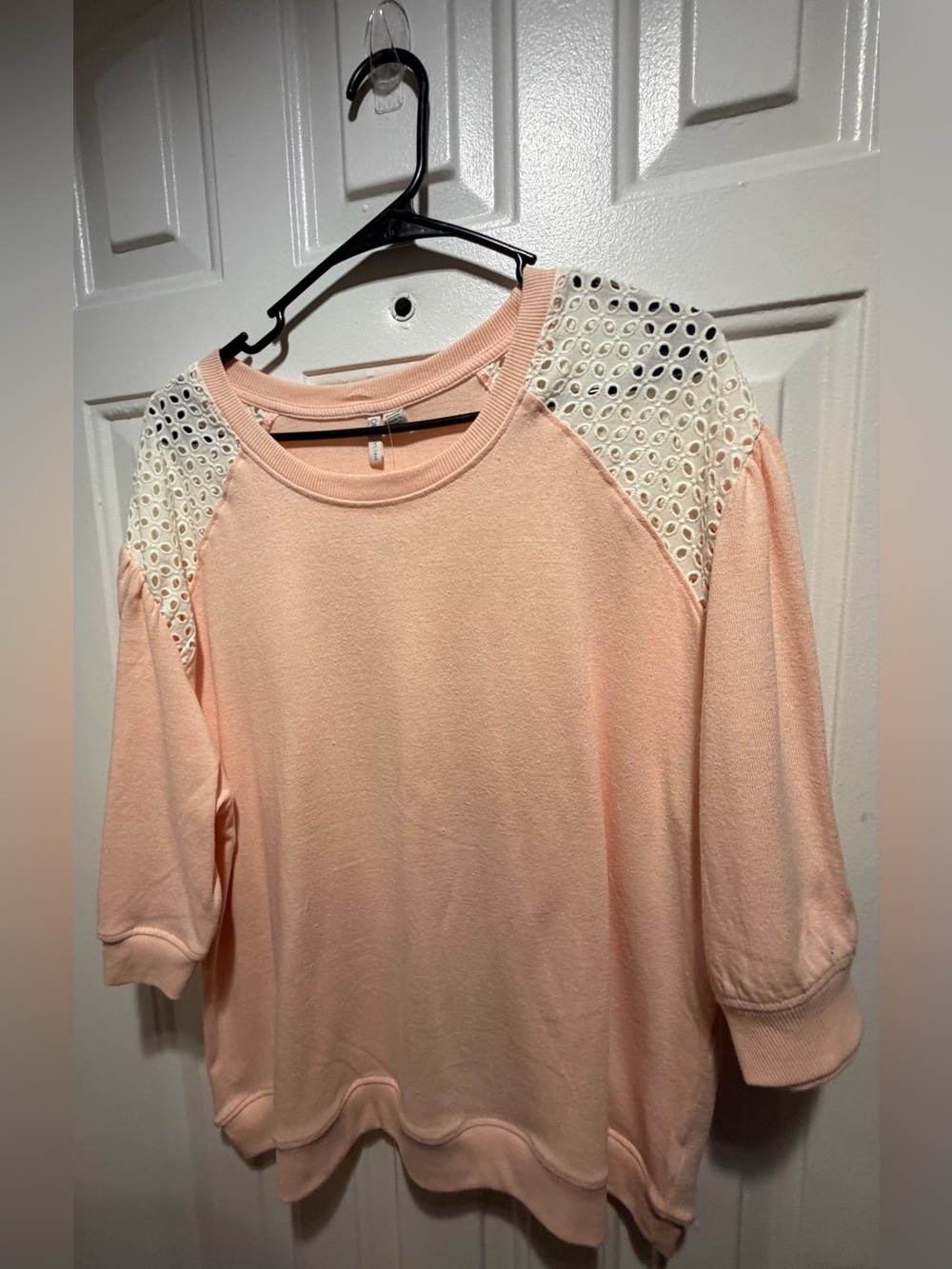 Cato Peach Eyelet Shoulder Sweatshirt